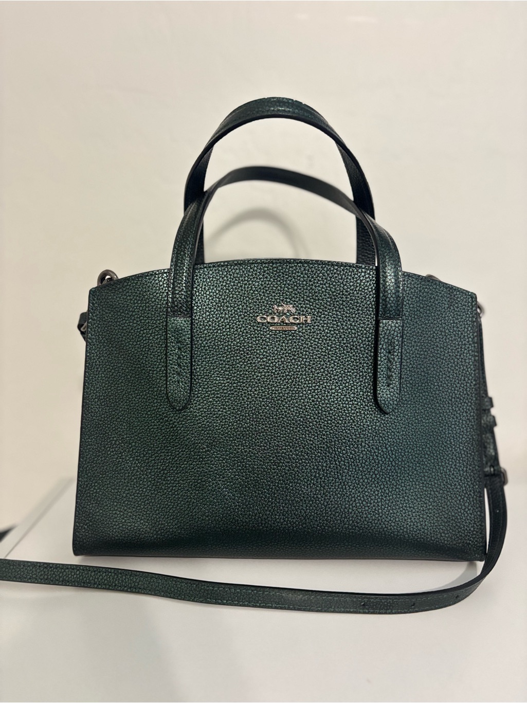 Coach Charlie Carryall In Metallic Ivy With Adjustable, Removable Strap